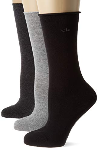 Calvin Klein Women Crew 3p Roll Top Emma Calcetines, Color gris oscuro, Talla única para Mujer