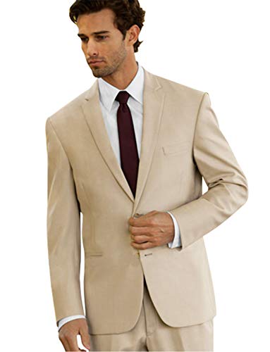 CALVINSUIT Hombre 2 Piezas 2 Botones de Chaqueta Beige y Pantalones Trajes de Boda Conjunto
