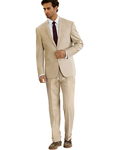 CALVINSUIT Hombre 2 Piezas 2 Botones de Chaqueta Beige y Pantalones Trajes de Boda Conjunto