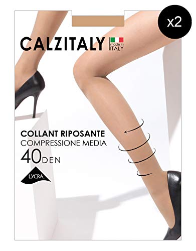CALZITALY - 2 Pares Medias de Descanso | Pantimedias con Compresión Media 8 mm/Hg | 40 DEN | Negro, Natural | S, M, L,XL | Made in Italy | (XL, Natural)