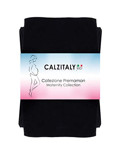 CALZITALY 2 Pares Medias Premama Opacas | Panty Para Futura Mama | 40 Den | Negro, Azul Marino | S, M, L, XL | Calcetería Italiana | (L, Negras)