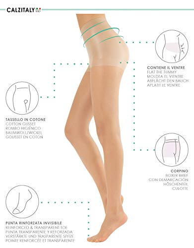 CALZITALY 3 Pares Medias Moldeadoras, Medias Transparentes, Pantimedias | 20 Den | Negro, Natural | S, M, L, XL | Made In Italy | (Natural, S)