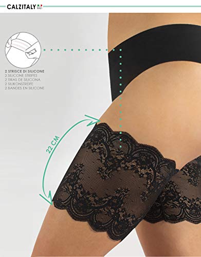 CALZITALY BANDAS PARA EVITAR EL ROCE DE LOS MUSLOS | BANDAS ELASTICAS DE ENCAJE ANTI-FRICCION | BANDAS ANTI ROZADURAS | NATURAL, NEGRO | CURVY COLLECTION BY MADE IN ITALY (F: 78-81 cm, Negro)
