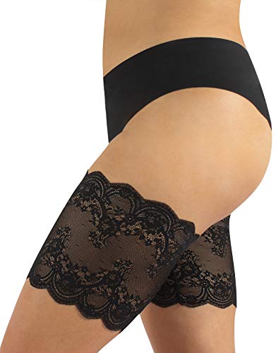 CALZITALY BANDAS PARA EVITAR EL ROCE DE LOS MUSLOS | BANDAS ELASTICAS DE ENCAJE ANTI-FRICCION | BANDAS ANTI ROZADURAS | NATURAL, NEGRO | CURVY COLLECTION BY MADE IN ITALY (F: 78-81 cm, Negro)