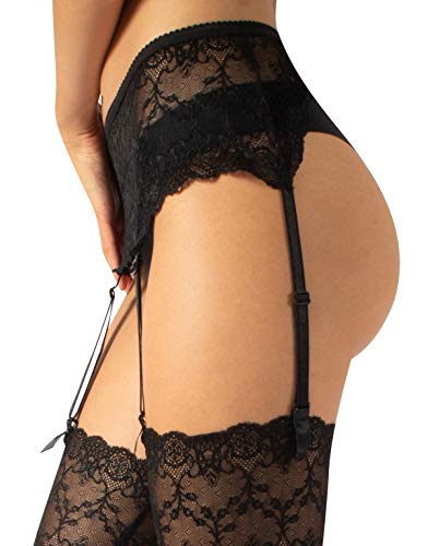 CALZITALY Liguero para Medias, Porta ligas Ajustable | Negro, Blanco, Marfil, Natural | Talla Unica | Made in Italy (Talla Unica, Negro)