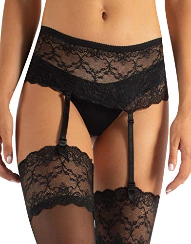 CALZITALY Liguero para Medias, Porta ligas Ajustable | Negro, Blanco, Marfil, Natural | Talla Unica | Made in Italy (Talla Unica, Negro)