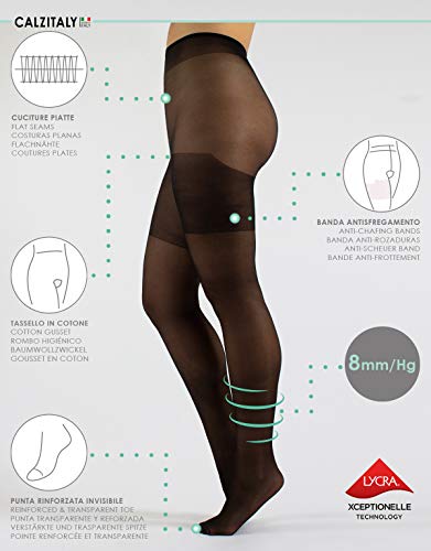CALZITALY – Medias de Descanso Medias Tallas grandes, Compresión Media 8 mm/Hg | L, XL, XXL | Negro, Natural | 40 DEN | Made in Italy | (XXL, Negro)
