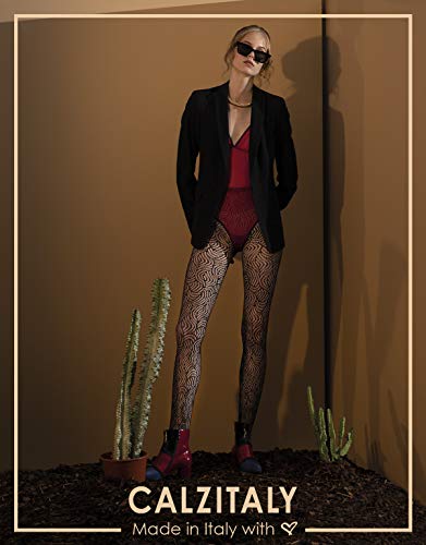 CALZITALY Medias de Rejilla Sin Costuras, Pantimedias Red, Medias Fantasía | Negro | S/M, L/XL | Made in Italy (L/XL, Negro)