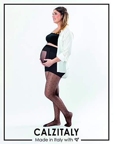 CALZITALY Medias Premama, Medias De Lunares Para Futuras Mamas, Medias Premama Negras | 20 Den | Negro | S, M, L, Xl | Mada In Italy (Negro, S)