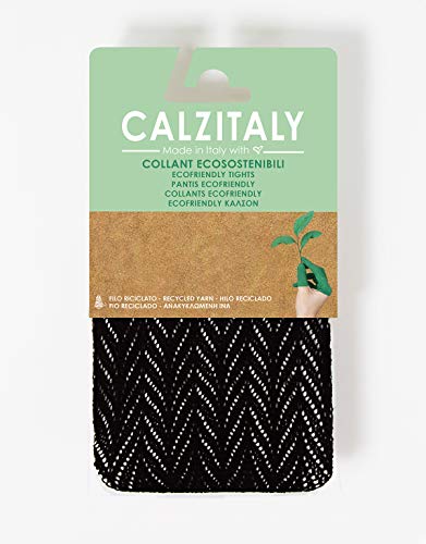 CALZITALY Medias Rejilla, Medias de Red, Medias sin Costuras, Medias con Hilo Reciclado, Mallas Fantasía Cebra, Espiga, Geométrica | Negro, Natural | S/M, L/XL | Made in Italy (L-XL, Negro-Espiga)