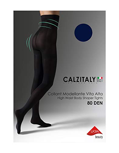 CALZITALY Medias Tupidas Reductoras De Talle Alto | Panty Shaper, Push Up | Negro | 80 Den | S, M, L, Xl | Calcetería Italiana | (XL, Azul)
