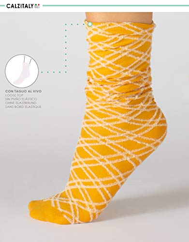 CALZITALY PACK 4/5 PARES Calcetines sin Puño Elástico, Calcetines Mujer, Mini Medias Opacas, Calcetines Rombos | Verde, Azul, Natural, Negro | Made in Italy (Talla única, 5 Pares Rombos Blancos)