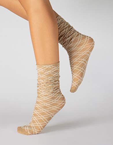 CALZITALY PACK 4/5 PARES Calcetines sin Puño Elástico, Calcetines Mujer, Mini Medias Opacas, Calcetines Rombos | Verde, Azul, Natural, Negro | Made in Italy (Talla única, 5 Pares Rombos Blancos)