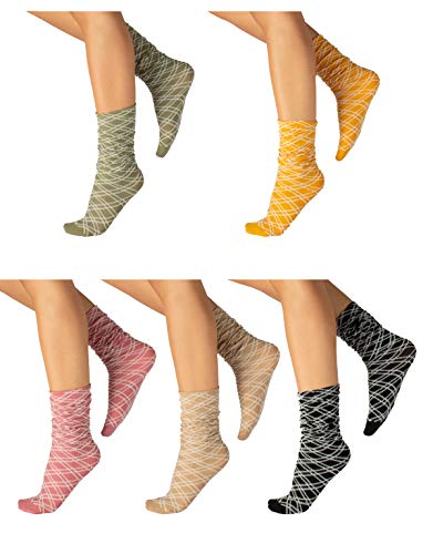 CALZITALY PACK 4/5 PARES Calcetines sin Puño Elástico, Calcetines Mujer, Mini Medias Opacas, Calcetines Rombos | Verde, Azul, Natural, Negro | Made in Italy (Talla única, 5 Pares Rombos Blancos)