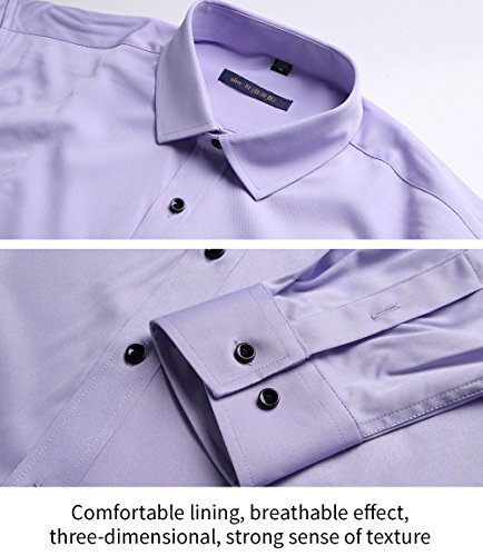 Camisa Bambú Fibra Hombre, Manga Larga, Slim Fit, Camisa Elástica Casual/Formal para Hombre, Morado Claro, 41 (Cuello 41CM, Pecho 108CM)