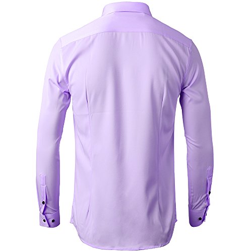 Camisa Bambú Fibra Hombre, Manga Larga, Slim Fit, Camisa Elástica Casual/Formal para Hombre, Morado Claro, 41 (Cuello 41CM, Pecho 108CM)