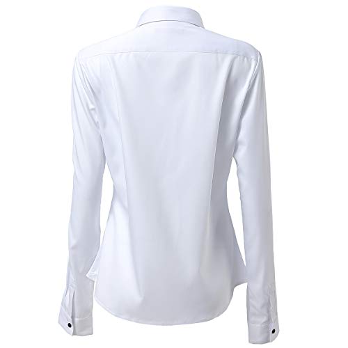 Camisa Blusa Bambú Fibra Clásica Mujer, Manga Larga, Slim Fit, Camisa Elástica Casual/Formal para Mujer, Blanco, 38 (Cuello 38CM, Manga 64.5CM)