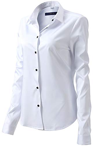 Camisa Blusa Bambú Fibra Clásica Mujer, Manga Larga, Slim Fit, Camisa Elástica Casual/Formal para Mujer, Blanco, 38 (Cuello 38CM, Manga 64.5CM)