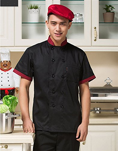 Camisa de Cocinero Cocina Uniforme Manga Corta Negro