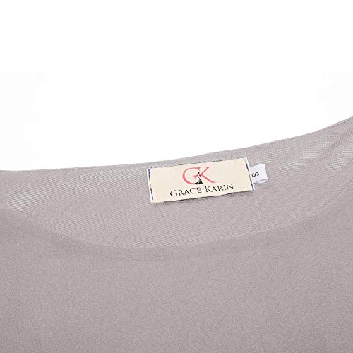 Camisa de Mujer con Cuello Redondo Mangas 3/4 en Gasa Liviana Transpirable para El Verano Gris Claro Y Blanco L CLAF15-8