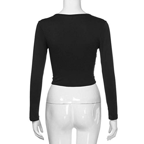 Camisa De Verano Camisa De Yoga Camisa De Corte Baile Camisa De Casuales Mujeres Profundo con Cuello En V De Manga Larga Camisa De Corte Ceñido Deportiva (Color : Schwarz, Size : L)