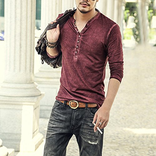 Camisa Henley de Manga Larga Casual con Cuello en V para Hombre Creativa con Cuello Redondo Algodón Casual Camisa T Shirt Básica Impresión Slim Fit chándal Sudaderas T-Shirt riou