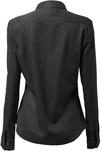 Camisa Mujer Bambú Fibra, Manga Larga Slim Fit, Elástica y Formal, Negro, 45 (Pecho 128CM, Cintura 110CM)