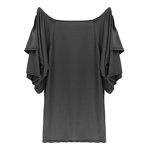 Camisas Hombros Descubiertos Mujer Casual Colores Lisos T Shirt Manga Corta Sin Tirantes Camiseta Cuello Barco Niña Moda Suelta Blusas Verano Talla Grande Túnica Top Deporte Pull-Over Sweatshirt