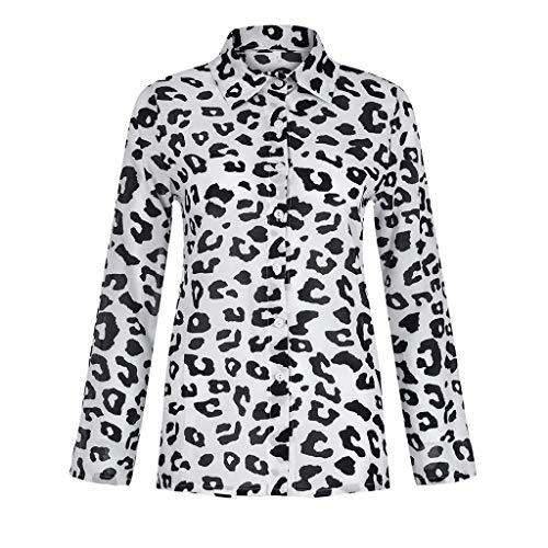 Camisas Mujer Manga Larga 2019 SHOBDW Liquidación Venta Camisetas Mujer Leopardo Blusas Mujer Tallas Grandes Cuello en V Botón Tops Mujer Regular Fit Sexy Camisas Mujer Floral S-5XL(Negro,L)