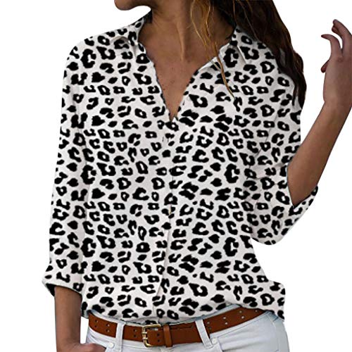 Camisas Mujer Manga Larga 2019 SHOBDW Liquidación Venta Camisetas Mujer Leopardo Blusas Mujer Tallas Grandes Cuello en V Botón Tops Mujer Regular Fit Sexy Camisas Mujer Floral S-5XL(Negro,L)