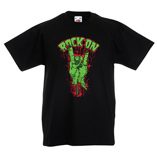 Camisas para niños ¡Símbolo del Metal de la Mano del Zombi! Signo de los Cuernos (14-15 Years Negro Multicolor)