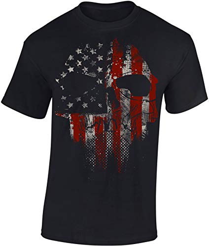 Camiseta: American Skull - Cráneo Americano - USA T-Shirt - Regalo Hombre-s y Mujer-es - Estados Unidos de América - United States - Bike-r Rock Motero - Calavera - Zombi - Horror - Halloween (3XL)