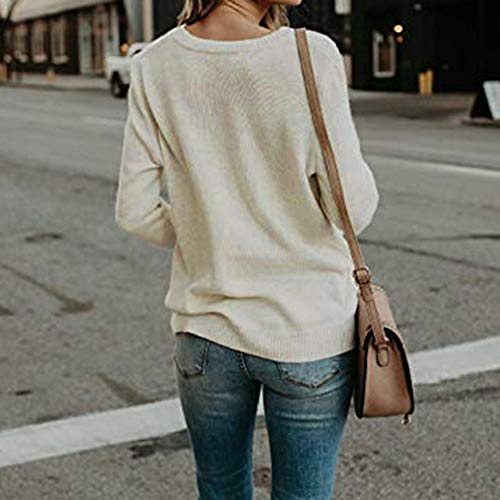 Camiseta Basica Mujer Casual Sudadera Manga Larga Otoño Cuello Redondo Blusa Fiesta Mujer Navidad Camisa Oficina Suelto Suéter Casual de Manga Larga de Color sólido riou