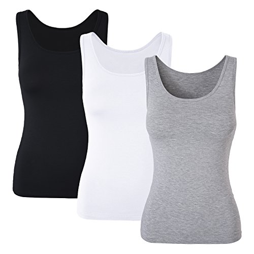 Camiseta Básica para Mujer con Sujetador Incorporado para IR a Gimnasio Fitness Deportes Yoga Camisetas Mujer Tirantes Negro Blanco Gris L