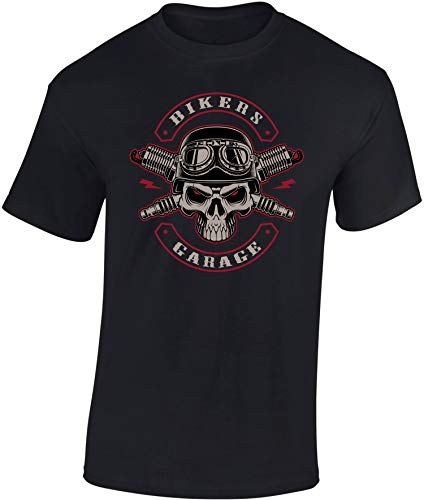 Camiseta: Biker's Garage - Regalo Motero-s - T-Shirt Biker Hombre-s y Mujer-es - Motocicleta - Bike - Chopper - Moto Club - Anarchy - Motociclismo - Calavera - USA - Motocross Vintage (L)
