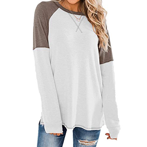 Camiseta Casual De Cuello Redondo con Costura De Manga Larga De OtoñO E Invierno Top Suelto para Mujer