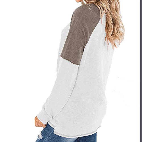 Camiseta Casual De Cuello Redondo con Costura De Manga Larga De OtoñO E Invierno Top Suelto para Mujer
