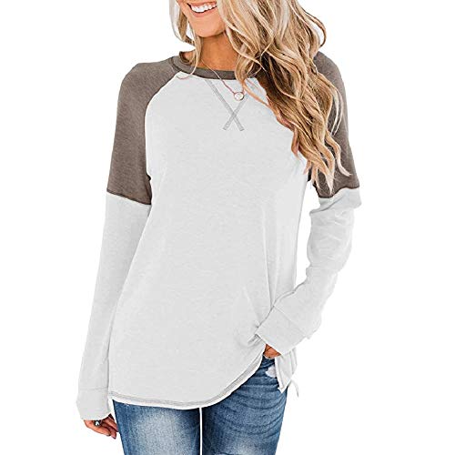 Camiseta Casual De Cuello Redondo con Costura De Manga Larga De OtoñO E Invierno Top Suelto para Mujer
