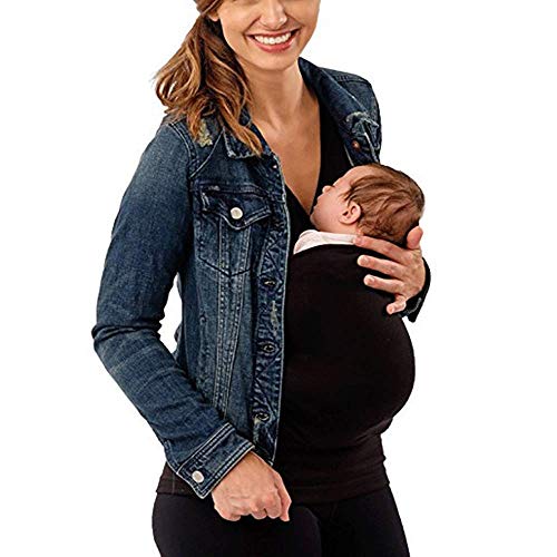 Camiseta De Canguro De Maternidad Para Mujer Envoltura De Ropa De Bebé Camisas De Cuidado De Canguro Piel Con Piel,Blue-L