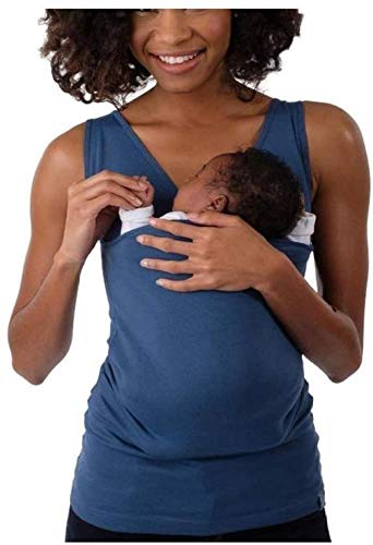 Camiseta De Canguro De Maternidad Para Mujer Envoltura De Ropa De Bebé Camisas De Cuidado De Canguro Piel Con Piel,Blue-L