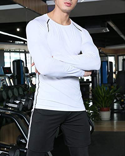Camiseta De Compresiòn Camiseta Térmica Interior Hombre Manga Larga para Running Fitness Entrenamiento Blanco XL