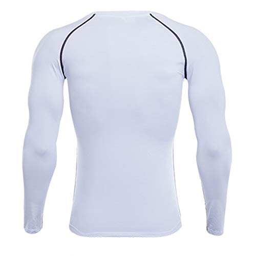 Camiseta De Compresiòn Camiseta Térmica Interior Hombre Manga Larga para Running Fitness Entrenamiento Blanco XL