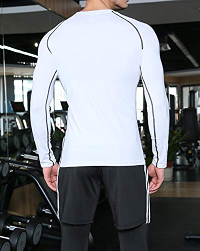 Camiseta De Compresiòn Camiseta Térmica Interior Hombre Manga Larga para Running Fitness Entrenamiento Blanco XL