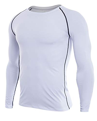 Camiseta De Compresiòn Camiseta Térmica Interior Hombre Manga Larga para Running Fitness Entrenamiento Blanco XL