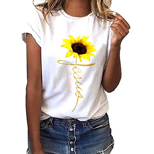 Camiseta de Manga Corta con Estampado de Girasol de Talla Grande para Mujer Blusa sin Mangas