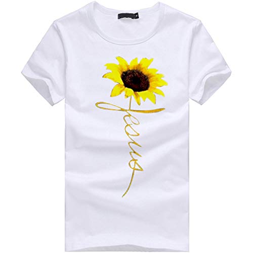 Camiseta de Manga Corta con Estampado de Girasol de Talla Grande para Mujer Blusa sin Mangas
