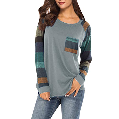 Camiseta de Manga Larga a Rayas con Cuello Redondo para Mujer Sudadera Camiseta Primavera Verano Manga Larga Camisa a Rayas Elegante Verano riou
