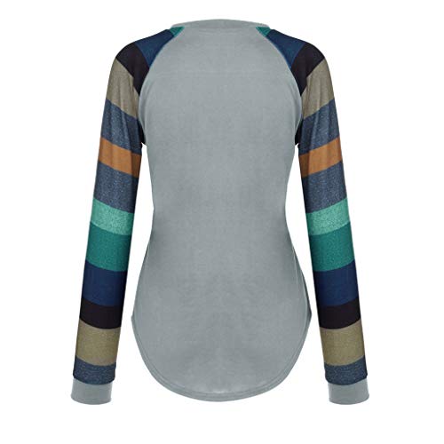 Camiseta de Manga Larga a Rayas con Cuello Redondo para Mujer Sudadera Camiseta Primavera Verano Manga Larga Camisa a Rayas Elegante Verano riou