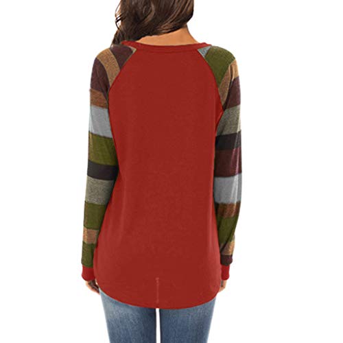 Camiseta de Manga Larga a Rayas con Cuello Redondo para Mujer Sudadera Camiseta Primavera Verano Manga Larga Camisa a Rayas Elegante Verano riou