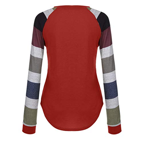 Camiseta de Manga Larga a Rayas con Cuello Redondo para Mujer Sudadera Camiseta Primavera Verano Manga Larga Camisa a Rayas Elegante Verano riou